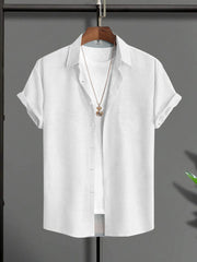 Half Sleeve Printed Linen Shirt β White Front & Love Back Design